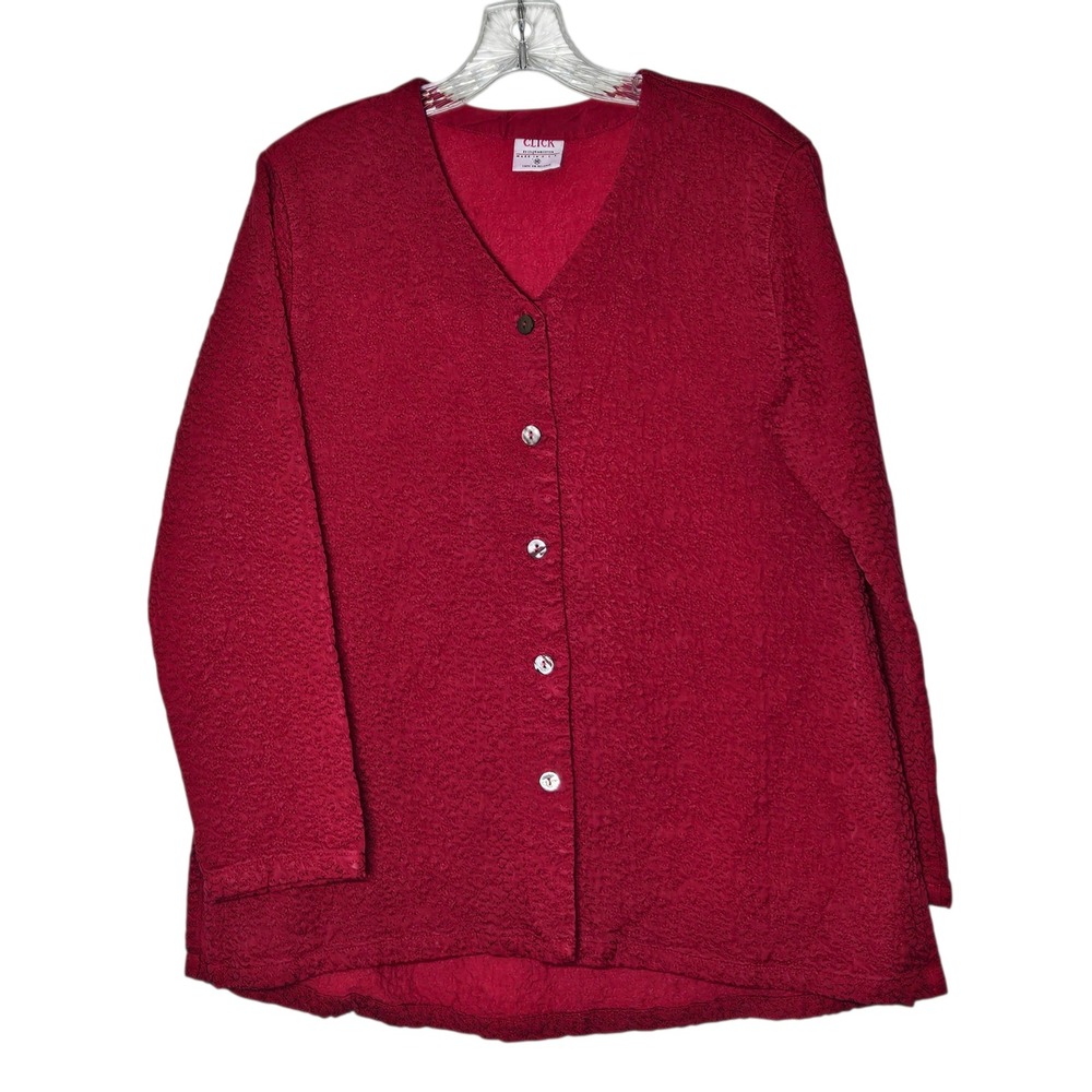 Click by‎ Color Me Cotton Red Tencel Button Front Textured Cardigan Jacket M